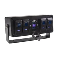 Panel s 4x spínači Rocker, voltmetr + 2x USB zásuvka, 12/24V Panel s 4x spínači Rocker, voltmetr + 2x USB zásuvka, 12/24V